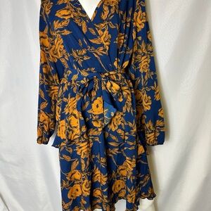 UGUEST Women Long Sleeve V Neck Dress Floral Mini Swing Party Wedding Dress XXL